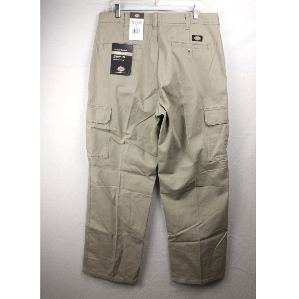 Dickies P37540 Cargo Pants Mens 34x32 Loose Fit Straight Leg Khaki Workwear NWT
